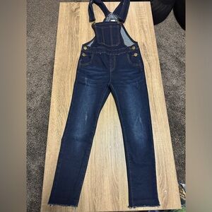 Girls dark denim overalls bibs with faded denim details. Worn once.